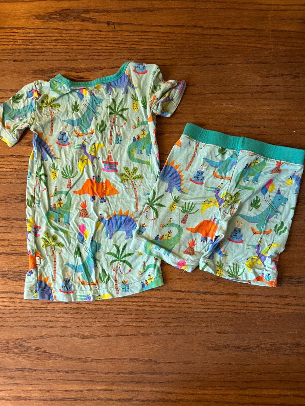 Little Sleepies 2 Piece Pajama Set; Shorts & Short-Sleeve Top; Dino Party; 4T